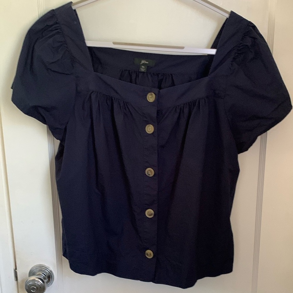 J Crew Point Sur button-front square-neck top in cotton poplin